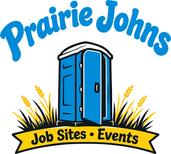 Prairie Johns logo: a blue portable restroom in wheat and prairie grass